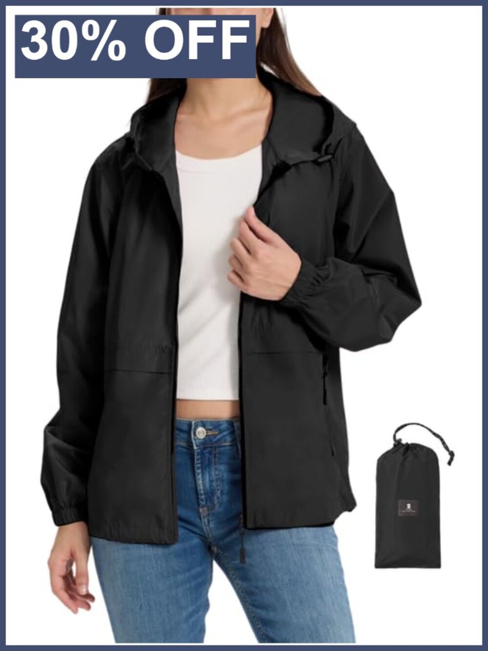 SaphiRose Lightweight Waterproof Rain Jacket Packable Hooded Raincoat
